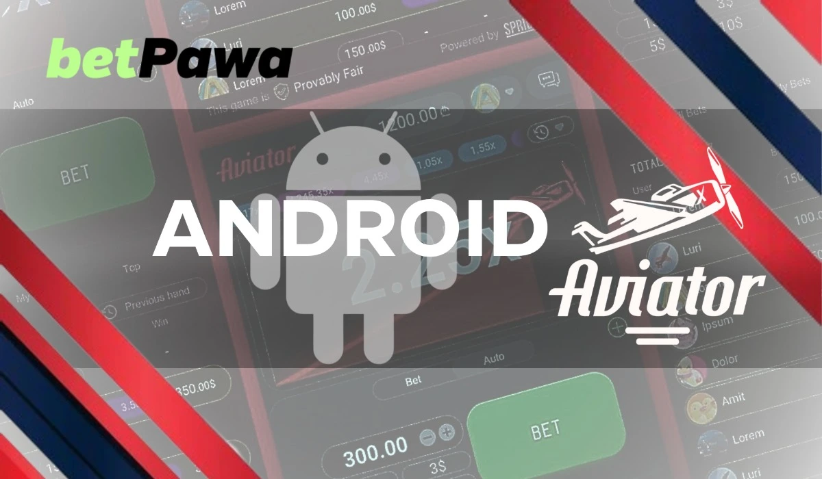 Fundo de jogo de Aviator com logotipo betPawa e inscrição Android