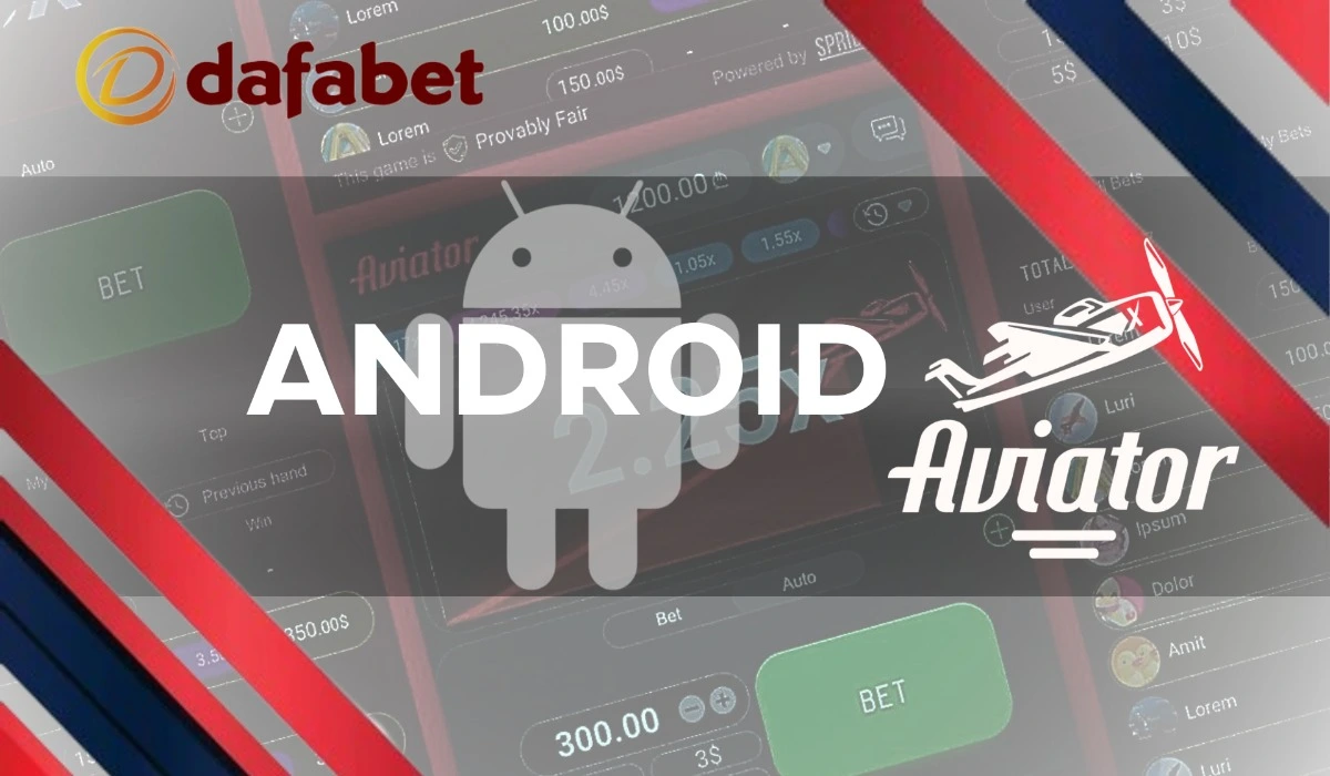 Fundo de jogo de Aviator com logotipo Dafabet e inscrição Android