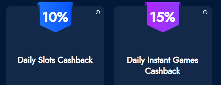 10% daily slots cashback and 15% daily instant games cashback bluechip
