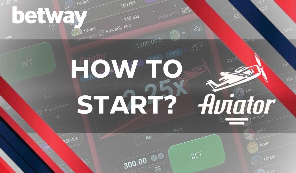 Aviator game background with betway logo and inscription how to start