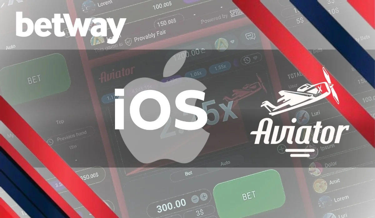 Aviator game background with betway logo and inscription ios