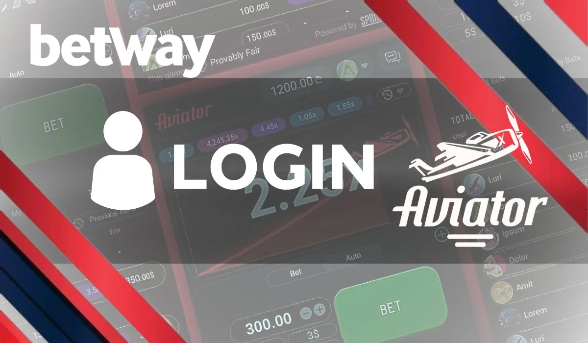 Aviator game background with betway logo and inscription login