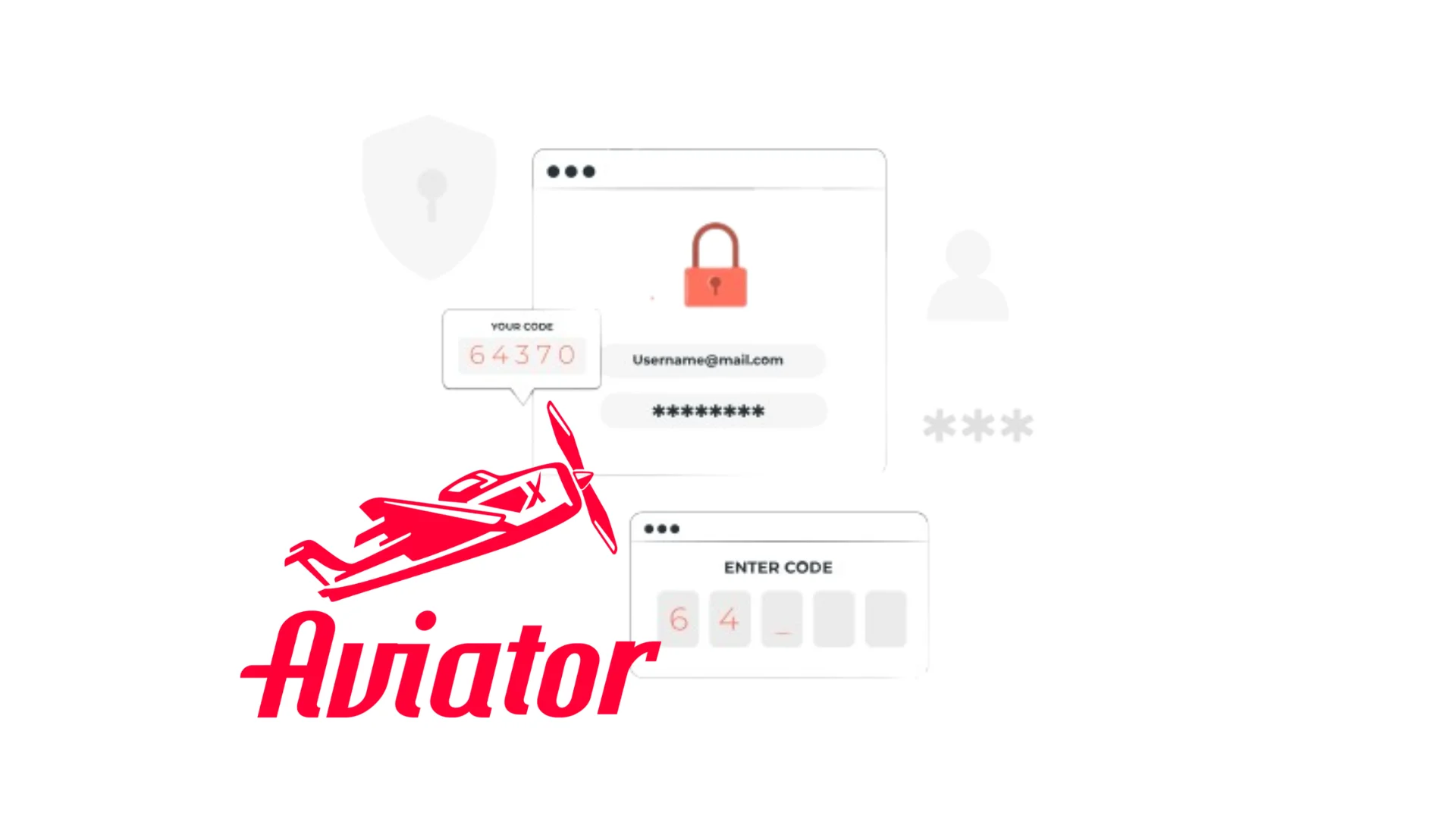 Aviator game logo and login form on the website of casino with username and your code