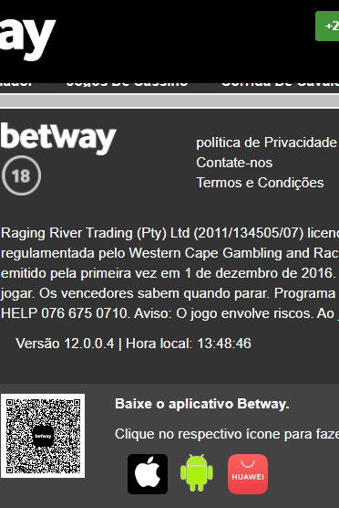 Captura de tela do cassino Betway exibindo o código QR para baixar o aplicativo